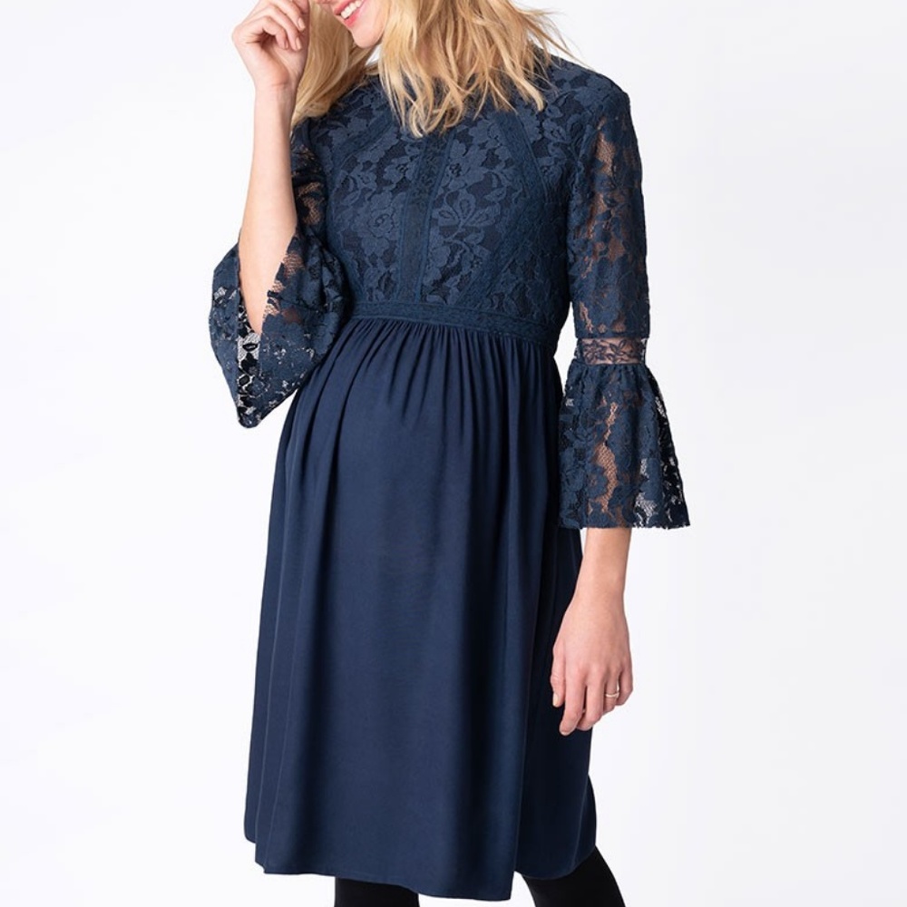 Boho Lace Navy Blue Maternity Dress